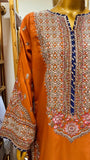 Burnt Orange & Navy Embroidered 3 Piece Suit for Mehndi & Dawat