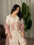 Ivory Embroidered 3 Piece Suit with Pink Satin Applique and Printed Plazo