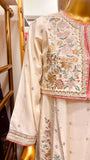 Ivory Embroidered 2 Piece Pishwas with Pink Satin Frill