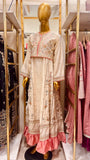 Ivory Embroidered 2 Piece Pishwas with Pink Satin Frill