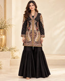 Black Embroided Viscose Shirt with Gharara 2 Pc