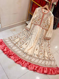 Ivory Embroidered 2 Piece Pishwas with Pink Satin Frill