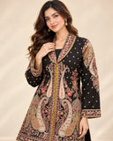Black Embroided Viscose Shirt with Gharara 2 Pc