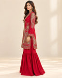 Red Embroidered Viscose Shirt with Gharara 2 Pc