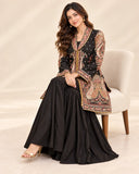 Black Embroided Viscose Shirt with Gharara 2 Pc