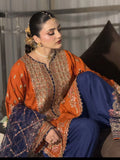 Burnt Orange & Navy Embroidered 3 Piece Suit for Mehndi & Dawat