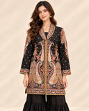 Black Embroided Viscose Shirt with Gharara 2 Pc