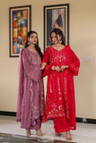 Pastel Riwaayat – Crimson Red | 3 Piece Stitched Chiffon Suit