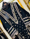 Siyah Élite – Black Embroidered Cotton 3 Piece Suit with Chiffon Dupatta