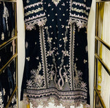 Siyah Élite – Black Embroidered Cotton 3 Piece Suit with Chiffon Dupatta
