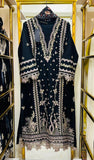 Siyah Élite – Black Embroidered Cotton 3 Piece Suit with Chiffon Dupatta