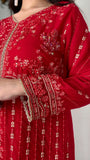 Aura Luxe Red Chiffon 3-Piece Suit – Sequins Embroidered Formal Wear