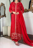 Aura Luxe Red Chiffon 3-Piece Suit – Sequins Embroidered Formal Wear