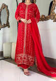 Aura Luxe Red Chiffon 3-Piece Suit – Sequins Embroidered Formal Wear