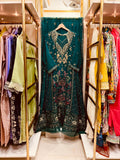 Luxury Emerald Green Embroidered Formal Gown with Dupatta – Festive Wedding Wear