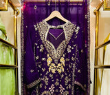 Luxury Purple Embroidered Formal Gown with Dupatta – Festive Wedding Wear