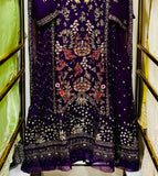 Luxury Purple Embroidered Formal Gown with Dupatta – Festive Wedding Wear