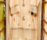 Nooré Écru – Embroidered Cotton 3 Piece Suit with Chiffon Dupatta