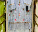 Azure Élise – Embroidered Cotton 3 Piece Suit with Chiffon Dupatta