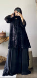 Noir Luxe – Black Heavy Embroidered Chiffon 3 Piece Suit