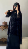 Noir Luxe – Black Heavy Embroidered Chiffon 3 Piece Suit