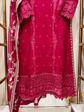 Luxury Magenta Chiffon Embroidered 3PC Suit with Raw Silk Trouser