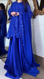 Noir Luxe – Royal Blue Heavy Embroidered Chiffon 3 Piece Suit