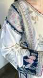 The Aviary Kaftan — Ivory & Navy Hand-Embroidered Viscose