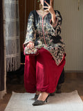 Black Embroidered Silk Kurta with Red Dhoti Pants | 2Pc Designer Party Wear Set