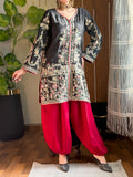Black Embroidered Silk Kurta with Red Dhoti Pants | 2Pc Designer Party Wear Set