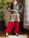 Black Embroidered Silk Kurta with Red Dhoti Pants | 2Pc Designer Party Wear Set