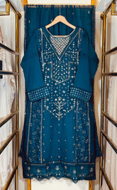 Celestial Pearl Chiffon – Teal Blue