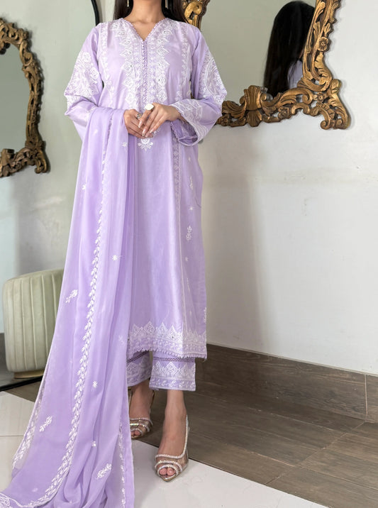 LILAC ORNATE – 3PC COTTON EMBROIDERED SUIT