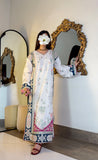 Ivory kaftan navy embroidered sleeve with floral and bird motif