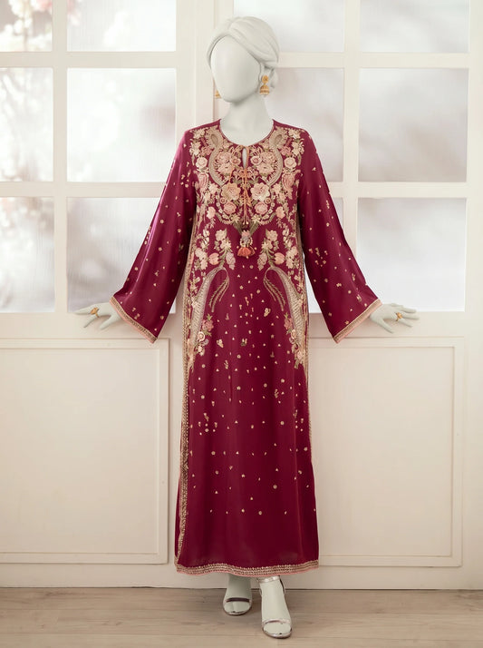 Zariah Magenta Embroidered Kaftan – 2Pcs Luxury Modest Wear