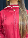 Royal Crimson – Embroidered Red Farshi Shalwar Suit (3-Piece)