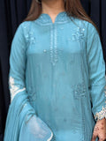 Festive Royale – Zareen Mist | Teal Grey Farshi Shalwar 3-Piece Suit