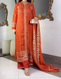 Aura Luxe Rust Chiffon 3-Piece Suit – Warm Tone Sequins Embroidered Dress