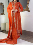 Aura Luxe Rust Chiffon 3-Piece Suit – Warm Tone Sequins Embroidered Dress