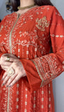 Aura Luxe Rust Chiffon 3-Piece Suit – Warm Tone Sequins Embroidered Dress