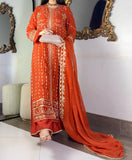 Aura Luxe Rust Chiffon 3-Piece Suit – Warm Tone Sequins Embroidered Dress