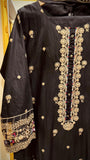Elaya Black– Embroidered Cotton 3-Piece Suit with Chiffon Dupatta