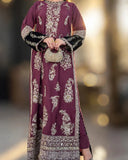 Maroon Embroidered Viscose Kaftan 2 Pcs