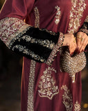 Maroon Embroidered Viscose Kaftan 2 Pcs
