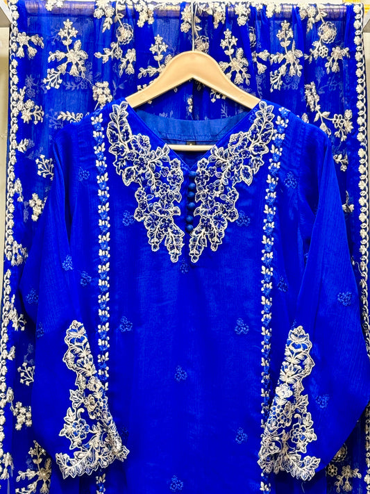 3PCS Embroidered Chiffon Suit