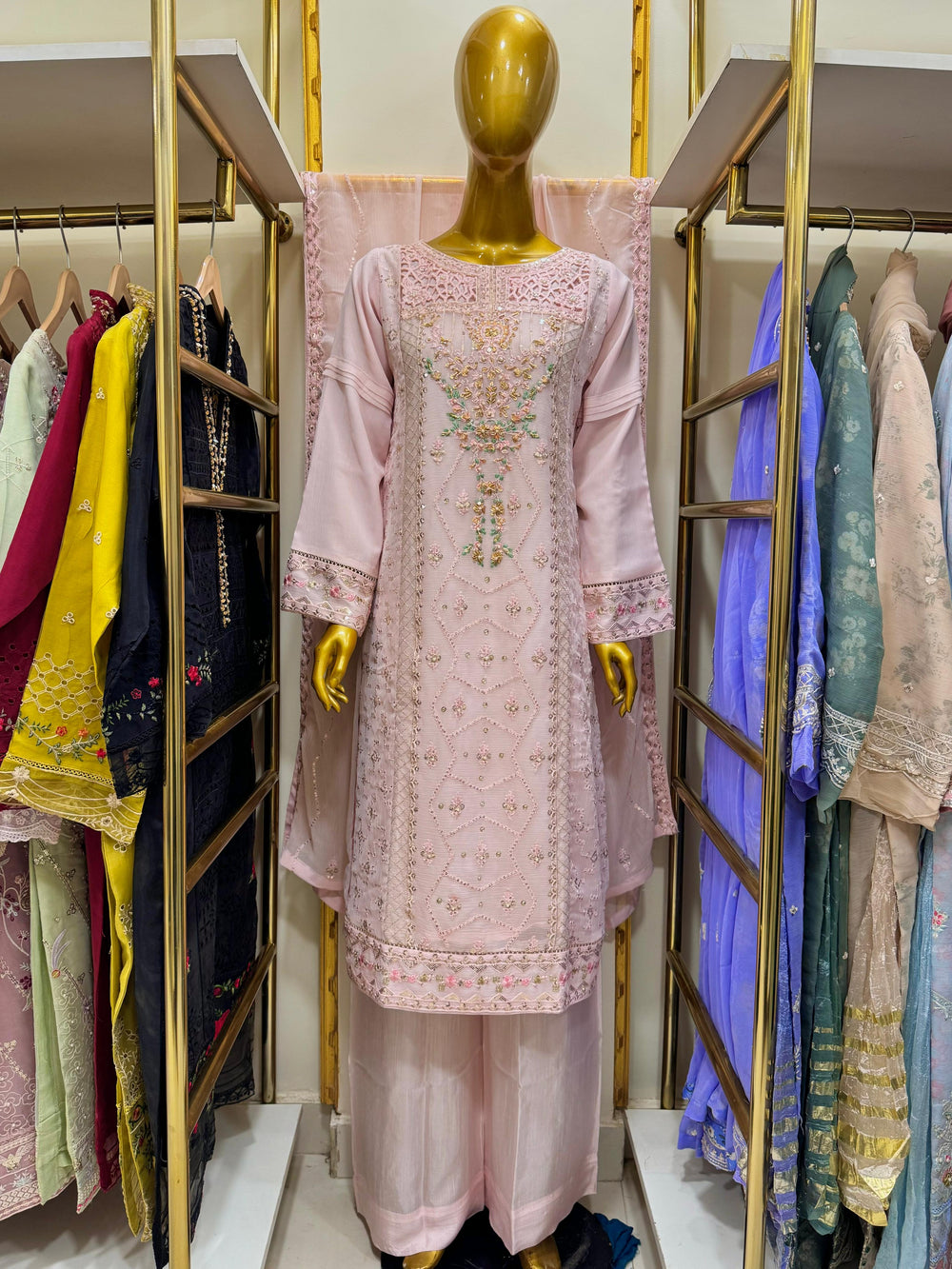 3Pcs Embroidered Chiffon Suit - Fabric Emporium Official