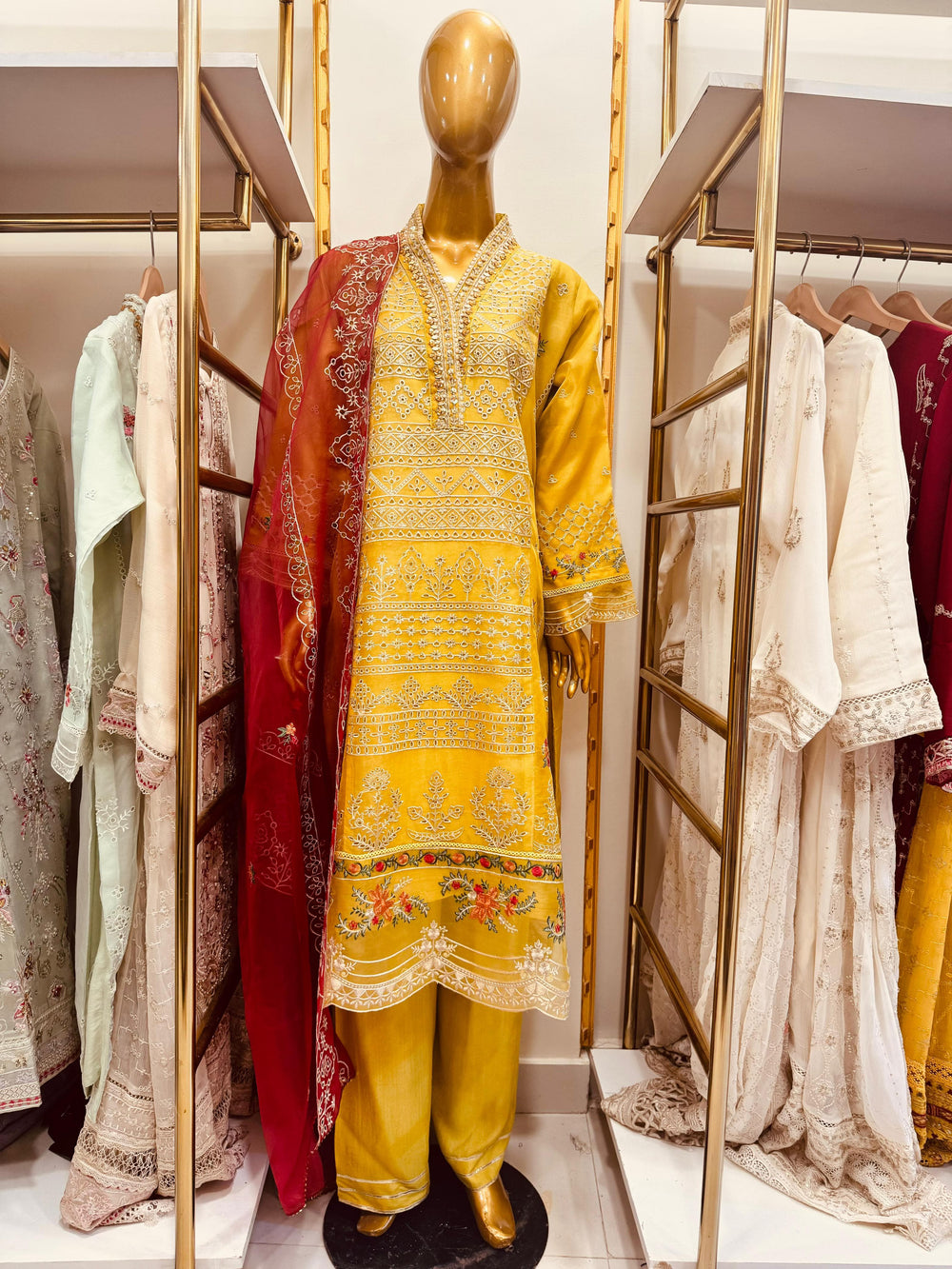 3-Piece Embroidered Organza Suit with Handwork | Elegant Designer Set - Fabric Emporium Official