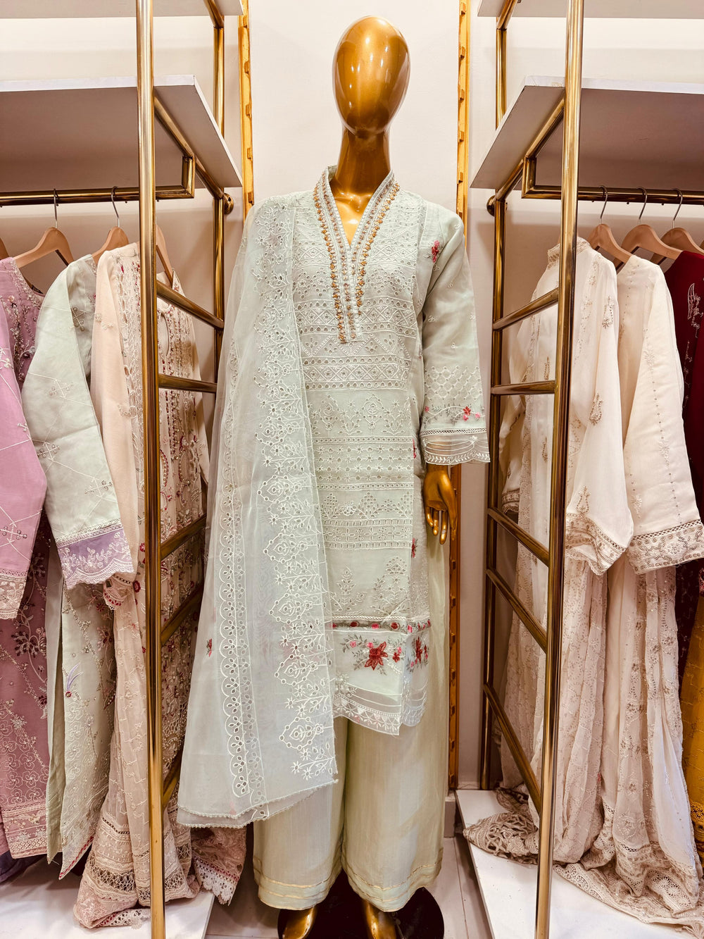 3-Piece Embroidered Organza Suit with Handwork | Elegant Designer Set - Fabric Emporium Official