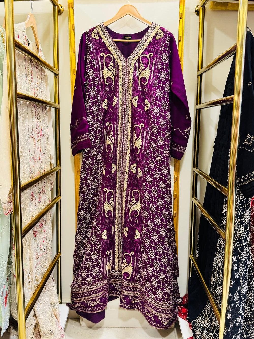 3Pcs Embroidered Chiffon Gown - Fabric Emporium Official