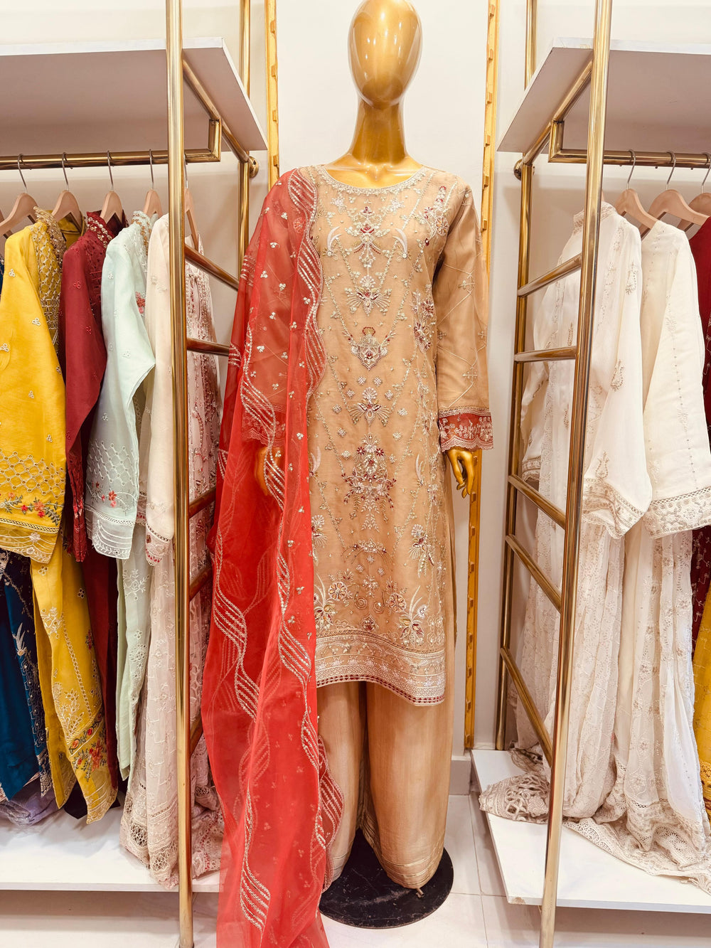 3-Piece Embroidered Organza Suit with Handwork | Designer Festive Set - Fabric Emporium Official